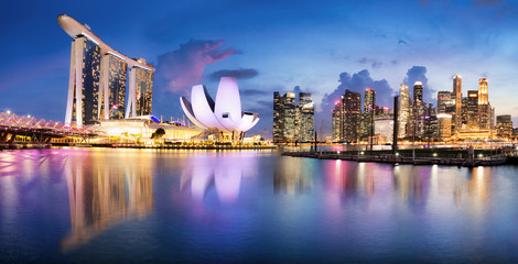Singapore sunset city skyline at business district, Marina Bay