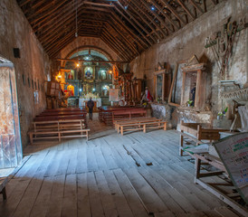 Fototapeta na wymiar Interior of old church. Peru. Andes. Huánuco Region, Huamalíes Province, Tantamayo District.