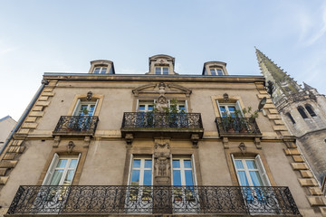 Street view with ancient buildings in Dijon, France