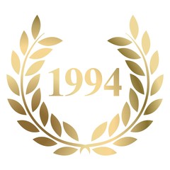 Fototapeta na wymiar Year 1994 gold laurel wreath vector isolated on a white background 