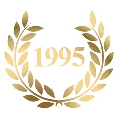 Year 1995 gold laurel wreath vector isolated on a white background 