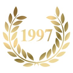 Year 1997 gold laurel wreath vector isolated on a white background 