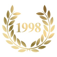 Year 1998 gold laurel wreath vector isolated on a white background 