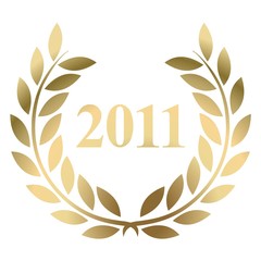 Year 2011 gold laurel wreath vector isolated on a white background 