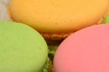 Makaruns In Three Different Colors.