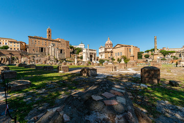 Fototapeta na wymiar Rome, Italy - October 03 2018: Forum Romanum with the Platine Hill in Rome, Italy