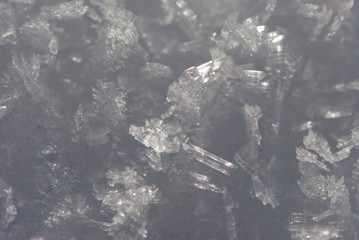 Close up Ice desert, forest of sharp jagged crystals of ice and snow, structure, background