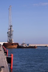 Fototapeta premium 2 units of mobile harbor cranes that will be loaded onto barges