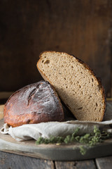 Sourdough cutting bread. Freshly baked organic wheat bake.