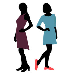 silhouette in colored clothes, girls stand
