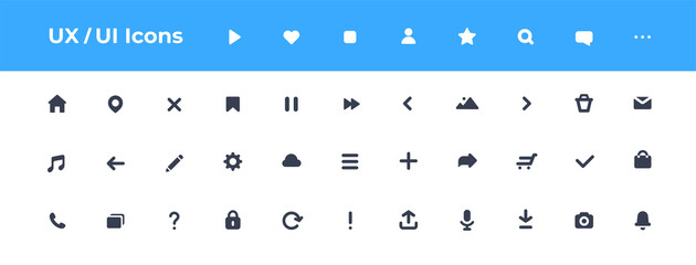 UI icons set. Vector. For mobile, web, social media, business. User interface elements for mobile app. Simple modern design. Flat style eps10 illustration.
