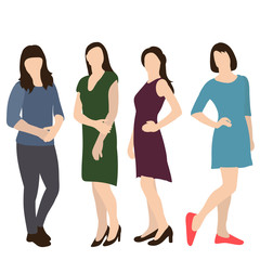 Fototapeta na wymiar vector, isolated, silhouette in colored clothes, girls stand