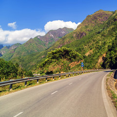Mountain valley road landscape blue sky