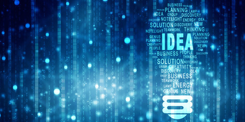 2d illustration bulb future technology, innovation background, creative idea concept 