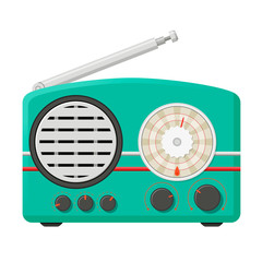 Retro analog radio receiver, vintage electronic device