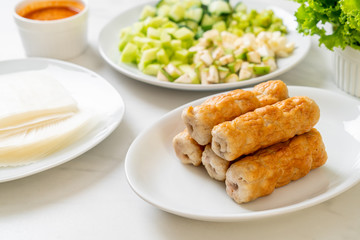 Vietnamese pork  meatball with vegetables wraps (Nam-Neaung or Nham Due)
