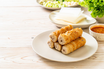 Vietnamese pork  meatball with vegetables wraps (Nam-Neaung or Nham Due)