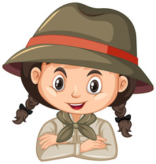 Girl in scout uniform on white background