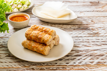 Vietnamese pork  meatball with vegetables wraps (Nam-Neaung or Nham Due)