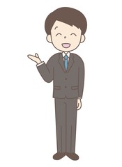 案内・説明する男性　ポイント　スーツ男性