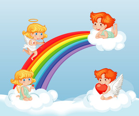 Valentine theme with cute cupids in the sky