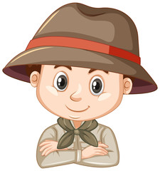 Cute boy in safari outfit on white background