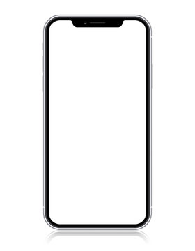 Smartphone copy iphone X, XS, iphone 10,  with blank screen isolated on white background.  Vector eps10 illustration