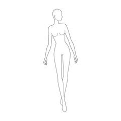 Fashion template of walking women looking right. 