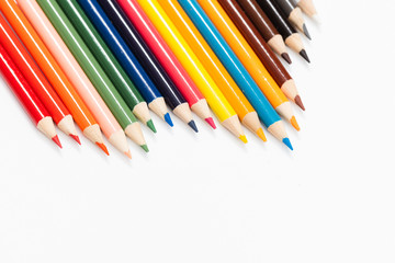 Multi color pencils. the concept of a multinational family and equality in the world.