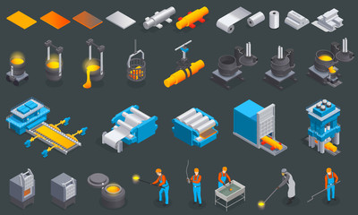 Isometric Metallurgy Icon Set