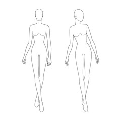 Fashion template of walking women looking front and right. 