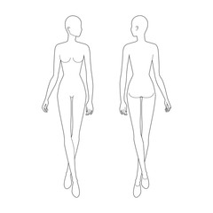 Fashion template of walking women looking right. 