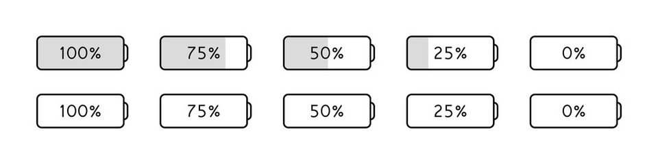 Set of battery charge level indicators. Discharged and fully charged battery smartphone. 