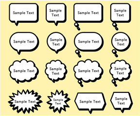 シンプルで使いやすい白黒の吹き出し、テキスト、丸、四角、文字スペース