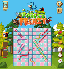 Game template design with insects and forest background