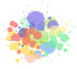 Watercolor splash in mixed colors on white background