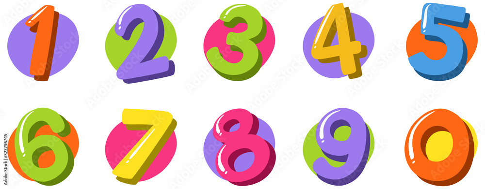Wall mural font design for number one to zero on white background