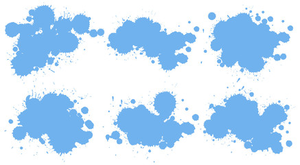 Watercolor splash in set of blue on white background