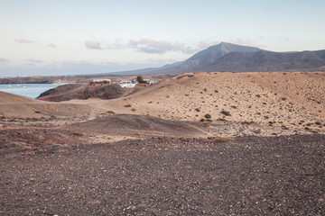 Lanzarote island volcanic coastline landscape. Beach and ocean view. Canary Island, Spain