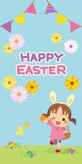 【HAPPY EASTER】可愛いうさ耳キッズのエッグハント300x600サイズ対応バナー