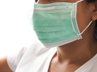 Health mask on face of Asian women to prevent communicable diseases.