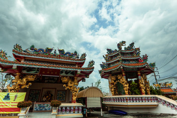 prapradang samutprakarn/thailand september,01,2018 shrine of the gods,devotions of chinese people chinese background sky and beautiful .clouds