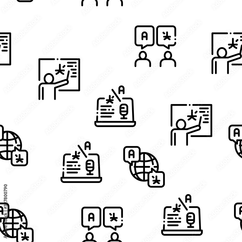 Poster interpreter translator seamless pattern vector thin line. illustrations