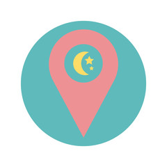 location pin with moon and stars icon, block style design