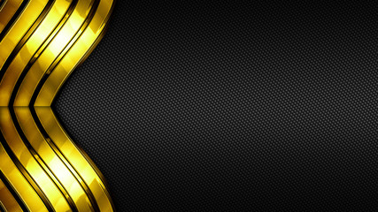 yellow gold and black shiny metal background and carbon fiber texture.