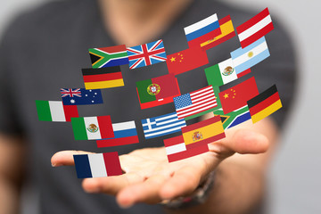 Worldwide international communication concept: cloud of colorful