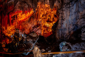 Stalactites and stalagmites in Nerja caves, Nerja, Spain