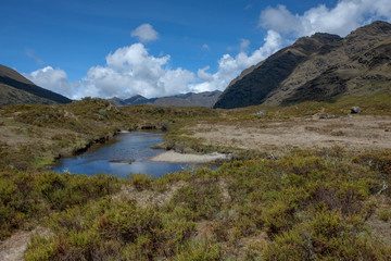 Naklejka na ściany i meble La Laguna Carpa - Tantamayo, Huánuco Peru Lake and mountains Andes