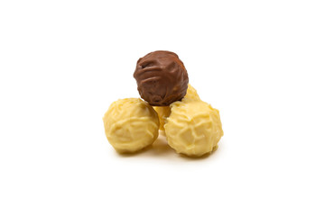 Chocolate truffle isolated on white background.