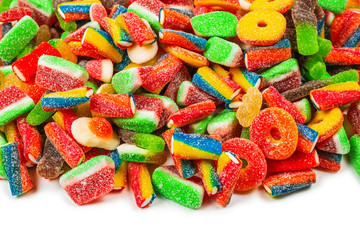 Assorted gummy candies. Top view. Jelly  sweets.